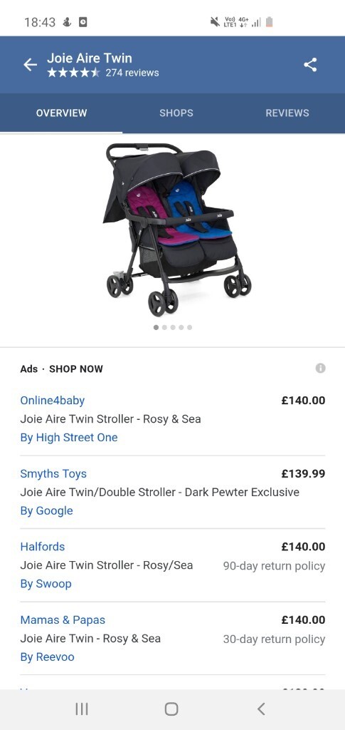 smyths joie double buggy